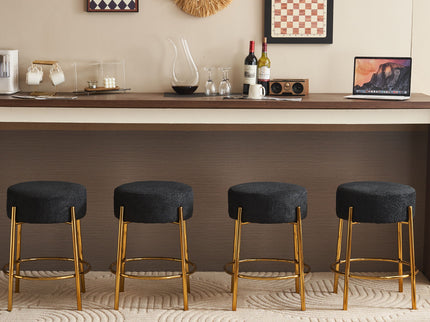 Round Bar Stools (Set of 2), Contemporary Upholstered Dining Stools For Kitchens, Coffee Shops And Bar Stores - Legs