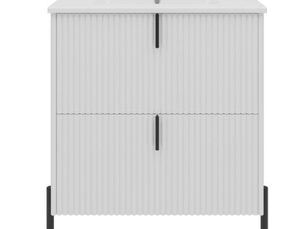 Fluted Bathroom Vanity With Ceramic Sink, Freestanding Design