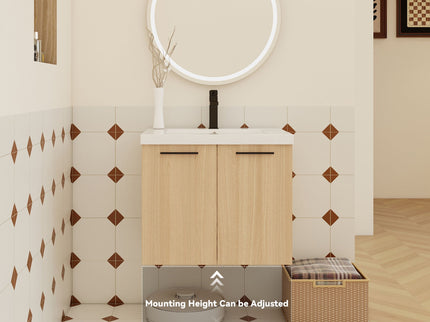 Floating Bathroom Vanity With Sink, Wall Mounted Double Door Storage
