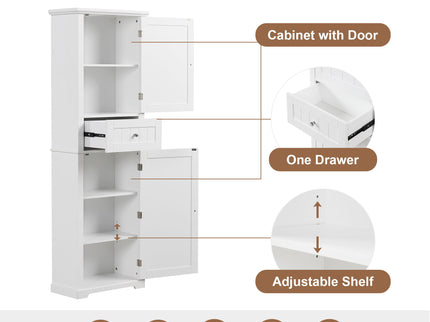 Tall Freestanding Bathroom Storage Cabinet With Drawer And Adjustable Shelf