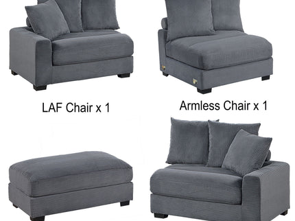 5 Piece Modular Sectional Set Couch With LAF & RAF Chairs, Living Room Furniture - Dark Gray