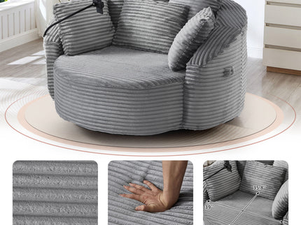 Swivel Accent Barrel Chair With Adjustable Phone Holder, 5 Pillows For Living Room