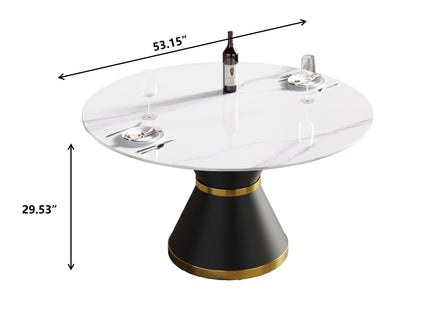 Modern Artificial Stone Round Carbon Steel Base Dining Table, Can Accommodate 6 People