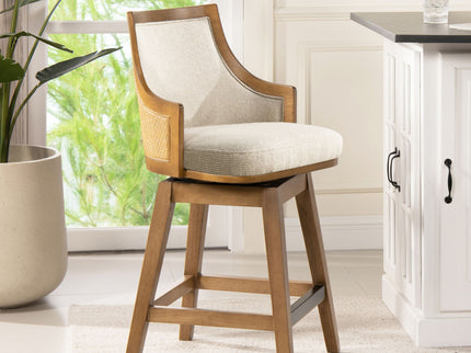 Bahama - Cane High Back Swivel Counter Stool With Recessed Arms Textured Weave - Taupe Beige