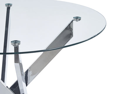 Dining Table With Cross Metal Leg And Tempered Glass, Modern Space Saving Kitchen Table For Living Room
