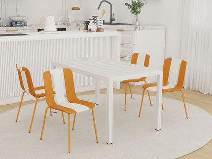 4 Piece Set Of Modern Striped Color- Blocking Single Chairs With Long Table