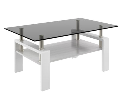 Modern Rectangular Coffee Table With Tempered Transparent Glass Top And Storage Shelf