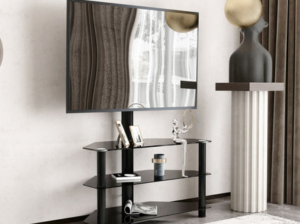 Multi-Function TV Stand Height Adjustable Bracket Swivel 3 Tier - Black