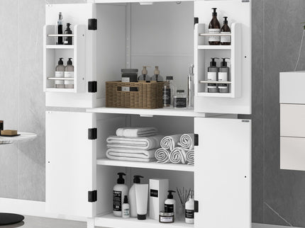 Elegant Bathroom Floor Storage Cabinet With 4 Doors, Adjustable Shelves