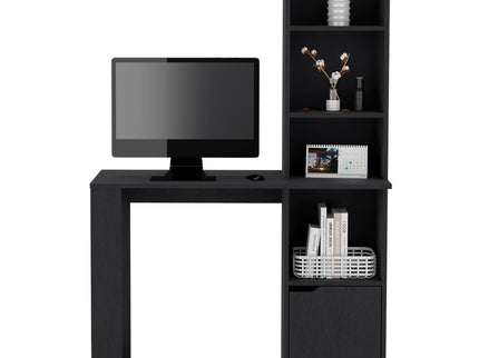 Writing Desk With Bookcase And Cabinet - Black