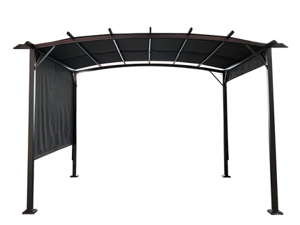 Outdoor Patio Pergola Gazebo - Steel Frame Sun Shelter With Retractable Canopy