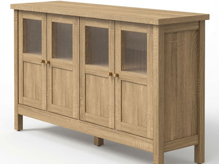 Buffet Cabinet With 4 Doors, Adjustable Shelves Handles - Natural