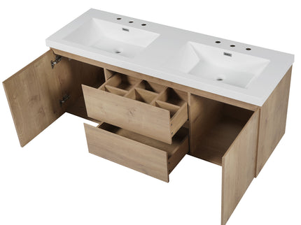 Double Sink Bathroom Vanity, Cabinet & Soft Close Doors, Divided Drawers, Wall Mounted Storage - Wood