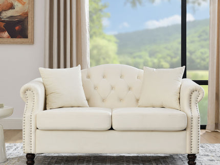 2 Seater Chesterfield Sofa With Rolled Arms And Nailhead Trim For Living Room