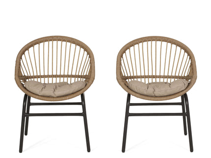 Outdoor Accent Chair With Curved Back And Basket Frame, (Set of 2) - Light Brown / Beige