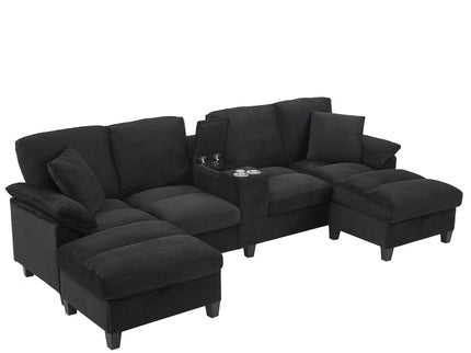 Modern U-Shaped Sectional Sofa With Storage Ottomans