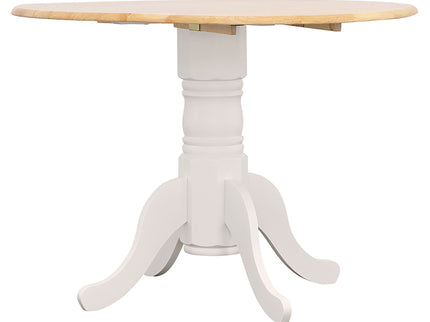 Round Dining Table With Drop Leaf Pedestal Base, Expandable Top - Natural