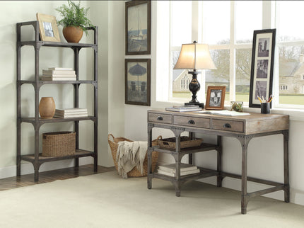 Gorden - Weathered Antique Metal Writing Desk - Oak