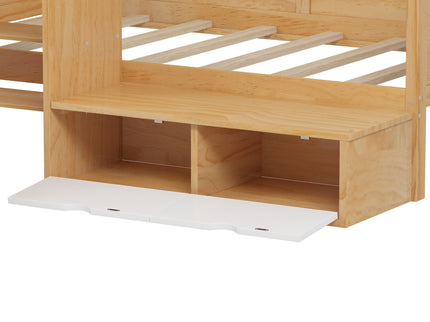 Daybed With Storage Shelves And Lockers, Multi Functional Bed With Study Desk And Matching Stool