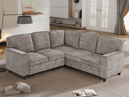 L-Shaped Sofa With Pull Out Sofa Bed With USB
