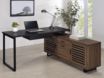 Rodger - L Shape Office Desk With Storage, Workstation For Home Or Office - Walnut