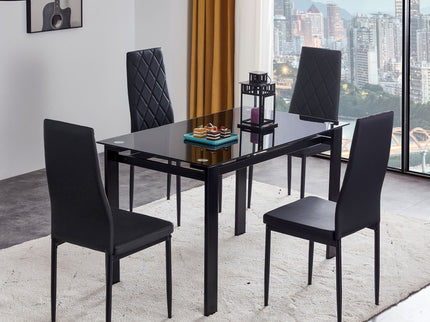 Modern 5 Piece Dining Table Set With Glass Top And Chairs - Black