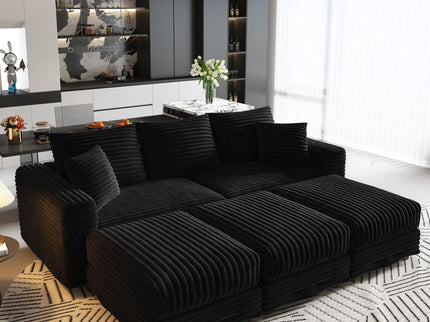 Convertible Deep Seat Sofa With Soft Pillows And Ottomans