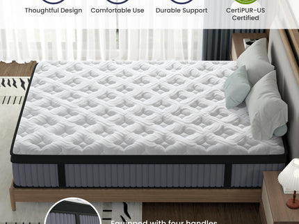 14" King Hybrid Mattress, Memory Foam & Pocket Spring Bed, Cooling, Pressure Relief, Back & Hip Support - Gray / White