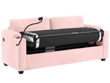 Sleeper Sofa Loveseat Sofa With Full Size Mattress, 2 USB Ports, 2 Cup Holders, 2 Side Pockets And Phone Holder
