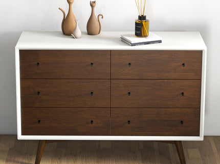 Dresser 6 Drawer - Dark Brown / White