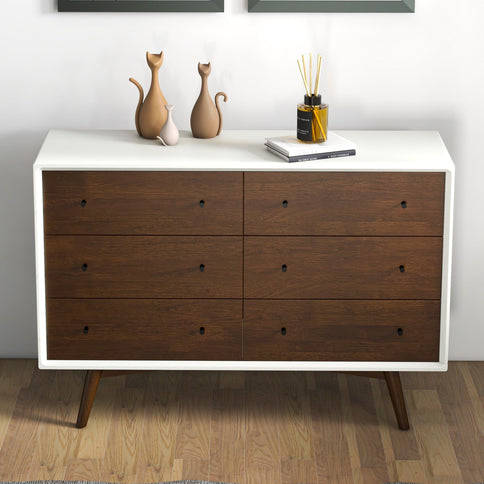 Dresser 6 Drawer - Dark Brown / White