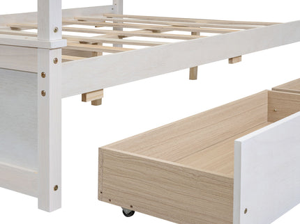 Canopy Platform Bed With Drawers, Support Slats, No Box Spring Needed