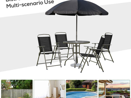 Outsunny - Patio Dining Set With Table Umbrella, Folding Chairs And Dining Table, Outdoor Patio Furniture Set