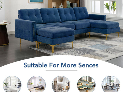 Modern L - Shape Convertible Sectional Sofa With Movable Ottoman