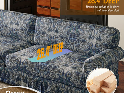 Luxuriously Comfortable Cloud Couch Sofa With Elegant Rolled Arms & Pleated Skirt Design