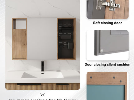 Wall Mounted Bathroom Mirror Cabinet With Soft Close Door, Storage Cabinet - Imitative Oak
