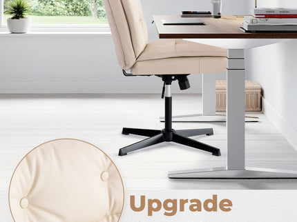 Large Size Armless Home Office Desk Chair Vanity Chair No Wheels - Beige