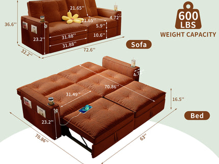 2 In 1 Convertible Sofa Bed For Living Rooms