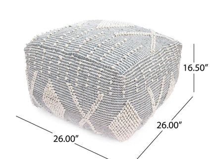 Diamond - Handcrafted Faux Yarn Pouf - Ivory / Gray