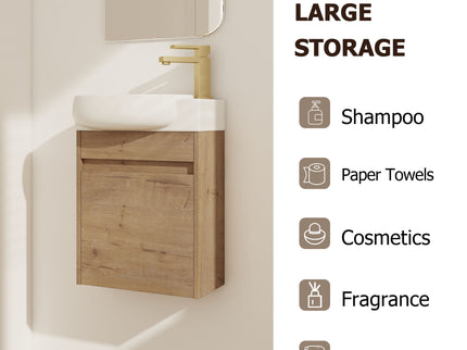 Wall Mounted Bathroom Vanity With Sink And Storage Rack, Soft Close Doors