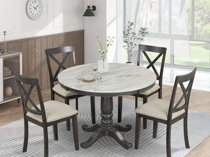 5 Pieces Dining Table And Chairs Set For 4 Persons, Kitchen Room Solid Wood Table With 4 Chairs