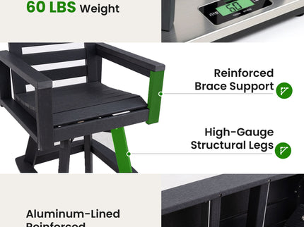 Outdoor Swivel Bar Chair, Ladderback With Wide & Thickened Frame