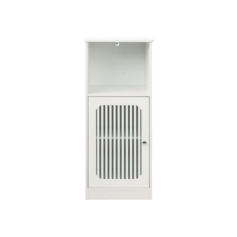 Louvered Door Bathroom Low Cabinet With Multi Layer Storage - White