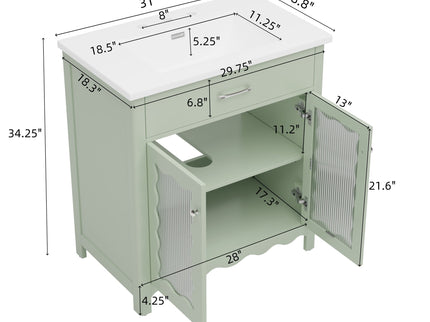 Modern Bathroom Vanity With Tempered Glass Doors