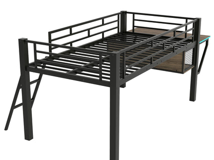 Gaming - Twin Loft Bed With Desk And LED - Black