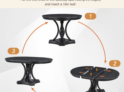 5 Piece Dining Set Extendable Round Table And 4 Chairs - Black / Oak