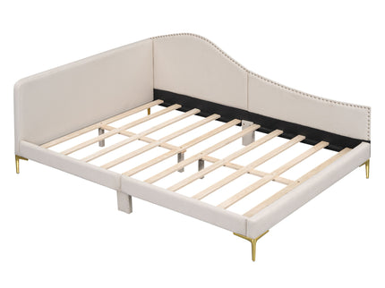 Upholstered Daybed With Headboard And Armrest, Support Legs