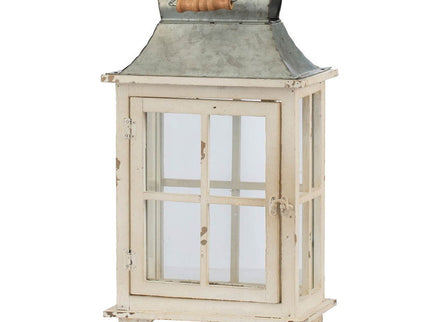 Wooden Candle Lantern Decorative, Hurricane Lantern Holder Decor For Indoor Outdoor, Home Garden Wedding - Ivory