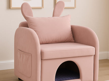 Bunny Ear Pet Friendly Armchair With Hidden Pet House With Storage Pocket For Bedroom & Living Room - Pink