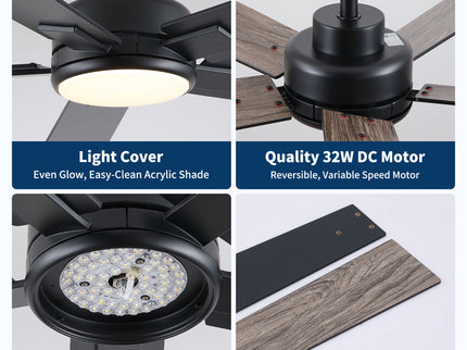 Reversible Motor Integrated LED Dimmable Ceiling Fan With Light